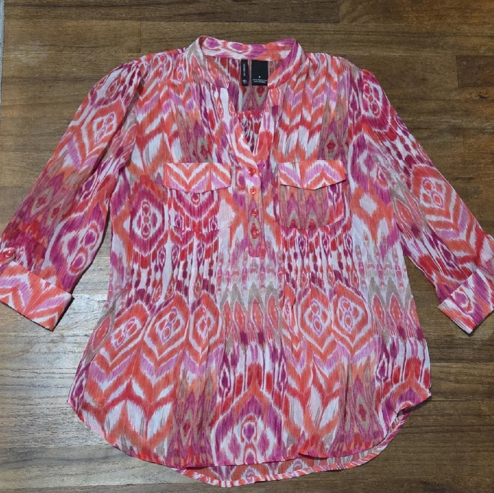 🔵3/$13 New Directions Sheer Patterned Blouse